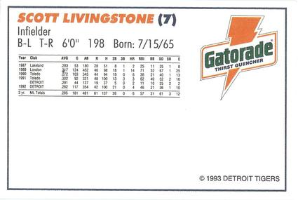 1993 Gatorade Detroit Tigers #NNO Scott Livingstone Back
