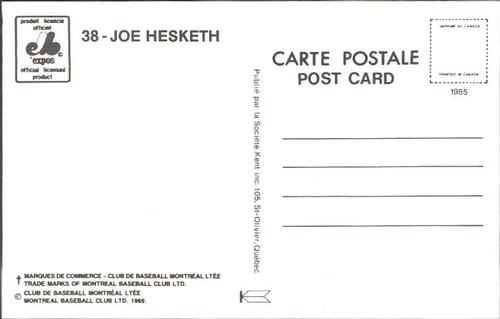 1985 Montreal Expos Postcards #NNO Joe Hesketh Back
