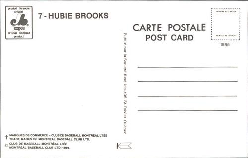 1985 Montreal Expos Postcards #NNO Hubie Brooks Back
