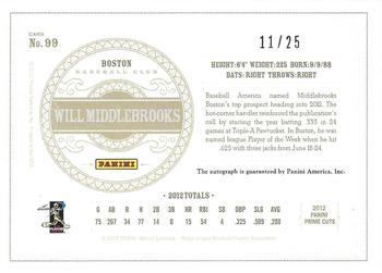 2012 Playoff Prime Cuts - Century Silver Signatures #99 Will Middlebrooks Back