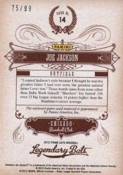2012 Playoff Prime Cuts - Legendary Bats #14 Shoeless Joe Jackson Back
