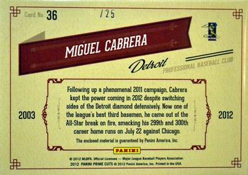 2012 Playoff Prime Cuts - Timeline Materials Custom Names #36 Miguel Cabrera Back