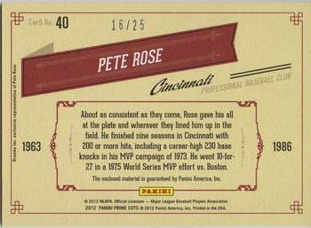 2012 Playoff Prime Cuts - Timeline Materials Custom Names #40 Pete Rose Back