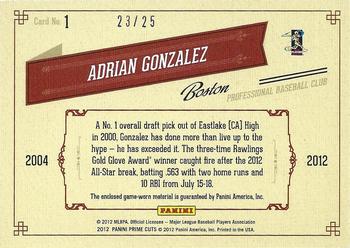 2012 Playoff Prime Cuts - Timeline Memorabilia #1 Adrian Gonzalez Back
