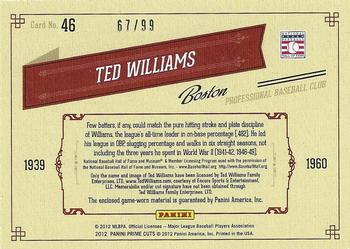 2012 Playoff Prime Cuts - Timeline Memorabilia #46 Ted Williams Back