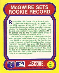1988 Score - Magic Motion: Great Moments in Baseball #1 Mark McGwire: 06/29/1987 Back