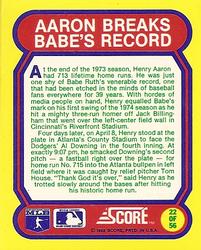 1988 Score - Magic Motion: Great Moments in Baseball #22 Hank Aaron: 04/08/1974 Back