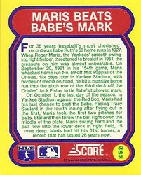 1988 Score - Magic Motion: Great Moments in Baseball #32 Roger Maris: 10/01/1961 Back