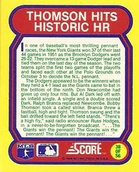 1988 Score - Magic Motion: Great Moments in Baseball #38 Bobby Thomson: 10/03/1951 Back