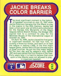 1988 Score - Magic Motion: Great Moments in Baseball #42 Jackie Robinson: 04/15/1947 Back