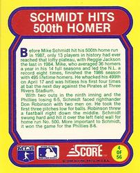 1988 Score - Magic Motion: Great Moments in Baseball #4 Mike Schmidt: 04/18/1987 Back