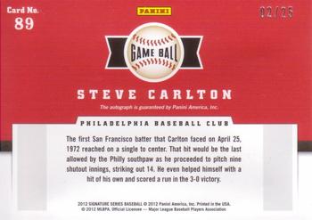 2012 Panini Signature Series - Game Ball Signatures #89 Steve Carlton Back