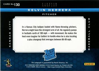 2012 Panini Signature Series - Rookie MLBPA Logo #130 Kelvin Herrera Back