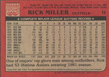 1982 Topps Brigham's/Coca-Cola Boston Red Sox #11 Rick Miller Back