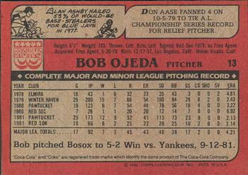 1982 Topps Brigham's/Coca-Cola Boston Red Sox #13 Bob Ojeda Back