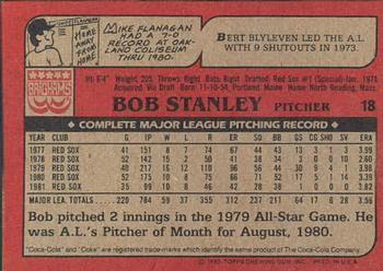 1982 Topps Brigham's/Coca-Cola Boston Red Sox #18 Bob Stanley Back