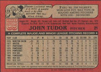 1982 Topps Brigham's/Coca-Cola Boston Red Sox #21 John Tudor Back