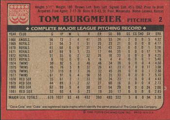 1982 Topps Brigham's/Coca-Cola Boston Red Sox #2 Tom Burgmeier Back