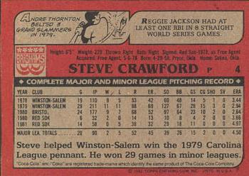 1982 Topps Brigham's/Coca-Cola Boston Red Sox #4 Steve Crawford Back