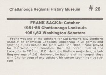 1989 Chattanooga Lookouts Legends II #26 Frank Sacka Back