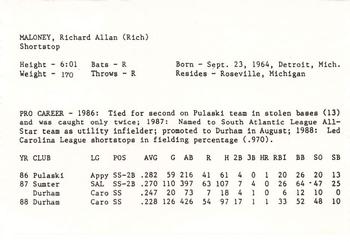 1989 Durham Bulls #NNO Rich Maloney Back