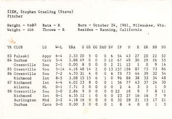 1989 Durham Bulls #NNO Steve Ziem Back