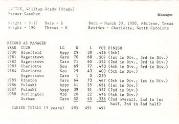 1989 Durham Bulls #NNO Grady Little Back