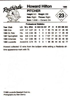 1989 Louisville Redbirds #23 Howard Hilton Back