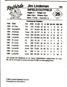 1989 Louisville Redbirds #26 Jim Lindeman Back