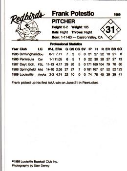 1989 Louisville Redbirds #31 Frank Potestio Back