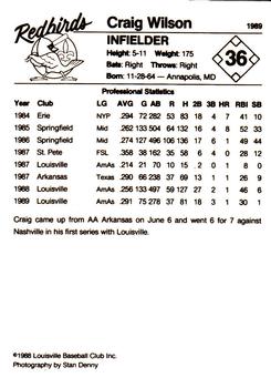 1989 Louisville Redbirds #36 Craig Wilson Back