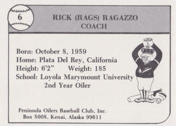 1989 Peninsula Oilers #6 Rick Ragazzo Back