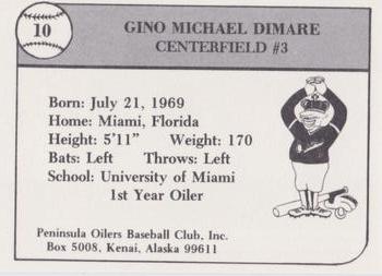 1989 Peninsula Oilers #10 Gino Dimare Back