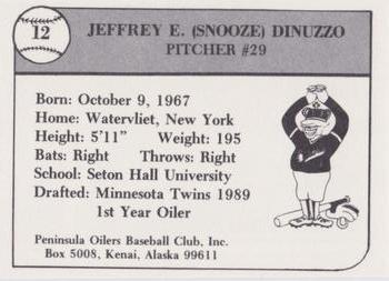 1989 Peninsula Oilers #12 Jeffrey Dinuzzo Back