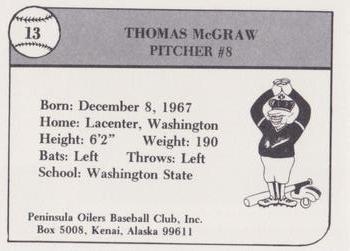 1989 Peninsula Oilers #13 Thomas McGraw Back
