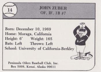 1989 Peninsula Oilers #14 John Zuber Back