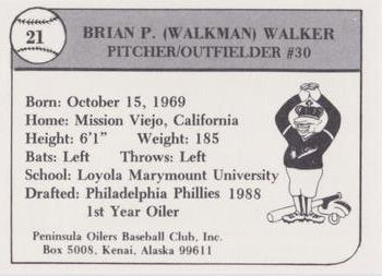 1989 Peninsula Oilers #21 Brian Walker Back