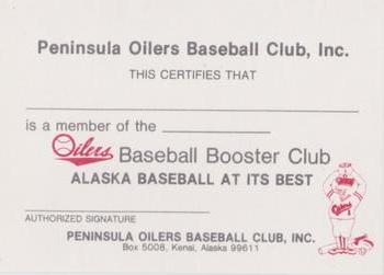 1989 Peninsula Oilers #NNO Booster Club ID Card Front