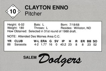 1989 Salem Dodgers #10 Clayton Enno Back