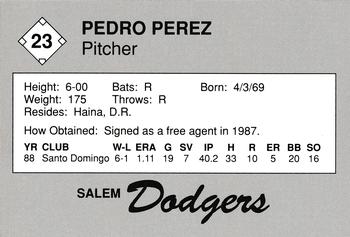 1989 Salem Dodgers #23 Pedro Perez Back