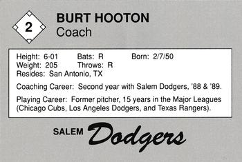 1989 Salem Dodgers #2 Burt Hooton Back