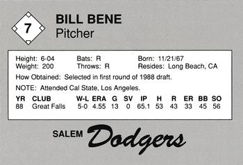 1989 Salem Dodgers #7 Bill Bene Back