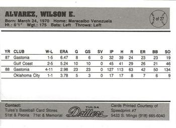 1989 Tulsa Drillers #2 Wilson Alvarez Back