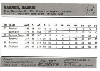 1989 Tulsa Drillers #7 Darrin Garner Back