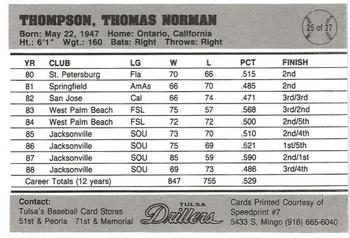 1989 Tulsa Drillers #25 Tommy Thompson Back