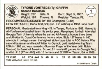 1989 Peoria Chiefs - Gold 200 #1 Ty Griffin Back