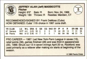 1989 Peoria Chiefs - Gold 200 #5 Jeff Massicotte Back