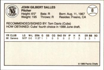 1989 Peoria Chiefs - Gold 200 #8 John Salles Back