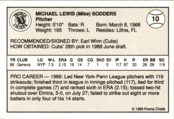 1989 Peoria Chiefs - Gold 200 #10 Mike Sodders Back