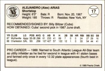 1989 Peoria Chiefs - Gold 200 #17 Alex Arias Back